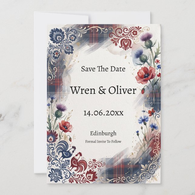 Tarjeta de aviso de boda con estampado de flores s (Anverso)