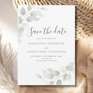 Tarjeta de aviso de boda con eucalipto