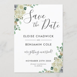 Tarjeta de aviso de boda con eucalipto floral blan