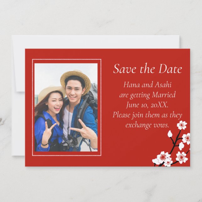 Tarjeta de aviso de boda con flor de cerezo japone (Anverso)
