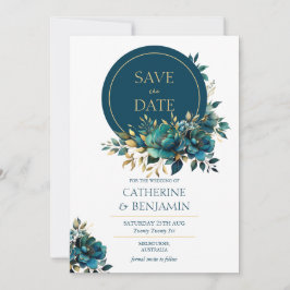Tarjeta de aviso de boda con flor turquesa de acua