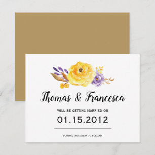Tarjeta de aviso de boda con flores en acuarela