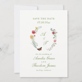 Tarjeta de aviso de boda con flores silvestres