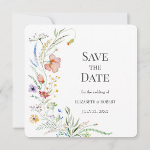 Tarjeta de aviso de boda con flores silvestres de