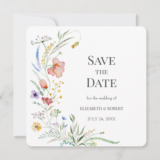 Tarjeta de aviso de boda con flores silvestres de  (Anverso)