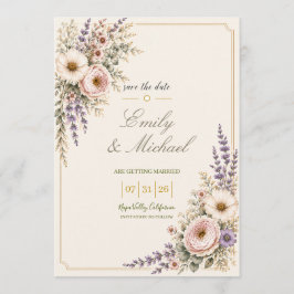Tarjeta de aviso de boda con flores silvestres ele