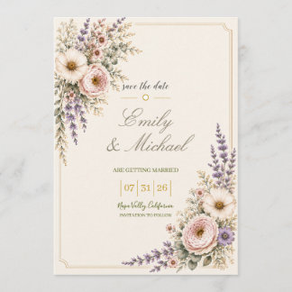 Tarjeta de aviso de boda con flores silvestres ele