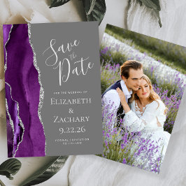 Tarjeta de aviso de boda con foto de ágata gris pl