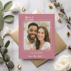 Tarjeta de aviso de boda con foto de marfil en ros