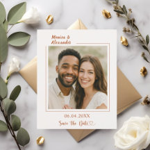 Tarjeta de aviso de boda con foto de terracota mar
