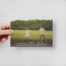 Tarjeta de aviso de boda con fuente moderna y boho