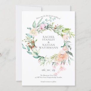 Tarjeta de aviso de boda con guirnalda de rosa sil