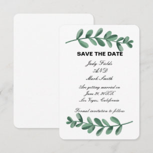 Tarjeta de Aviso de Boda con Hojas Verdes en Acuar