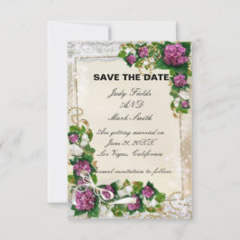 Tarjeta de aviso de boda con Hortensia Morada y En