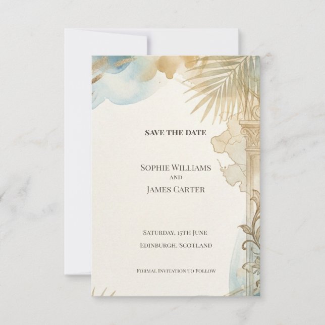 Tarjeta de aviso de boda con ilustración botánica  (Anverso)