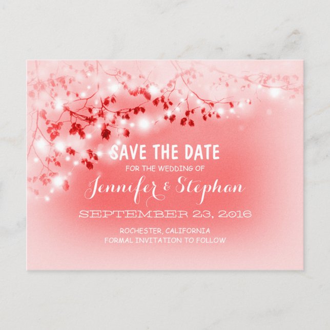tarjeta de aviso de boda con luces de cuerda román (Anverso)