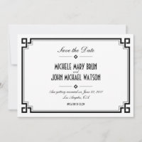 Tarjeta de aviso de boda con marco retro blanco Ar
