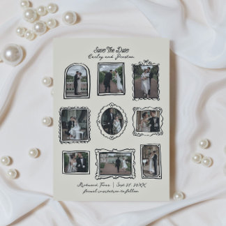 Tarjeta de aviso de boda con marcos de imagen dibu