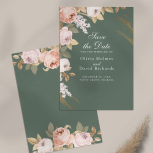 Tarjeta de aviso de boda con peonías verdes al est