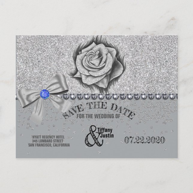 Tarjeta de aviso de boda con purpurina, rosa, diam (Anverso)
