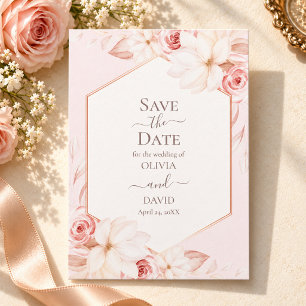 Tarjeta de aviso de boda con rosas rosadas pálidas