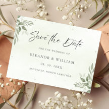 Tarjeta de aviso de boda con vegetación de salvia 