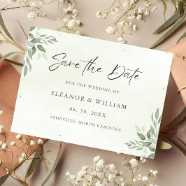 Tarjeta de aviso de boda con vegetación de salvia 
