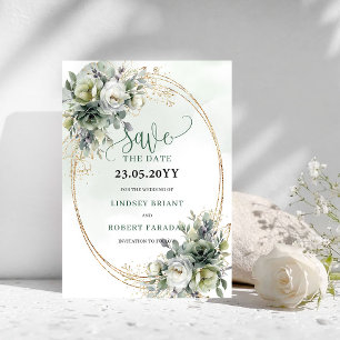 Tarjeta de aviso de boda con vegetación rústica y 