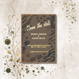 tarjeta de aviso de boda de animal salvaje marrón