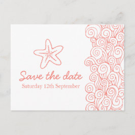 Tarjeta de aviso de boda de estrella de mar y cora