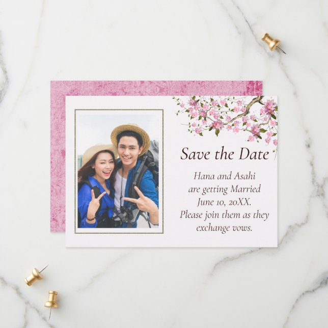Tarjeta de aviso de boda de flor de cerezo japones (Anverso/Reverso In Situ)
