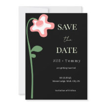 Tarjeta de aviso de boda de flor única oscura