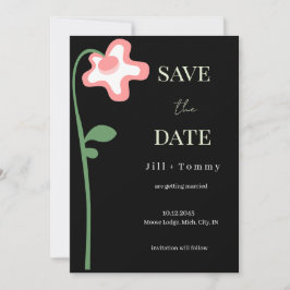 Tarjeta de aviso de boda de flor única oscura