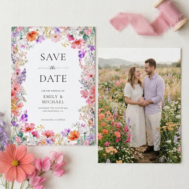Tarjeta de aviso de boda de flores silvestres de v (Subido por el creador)