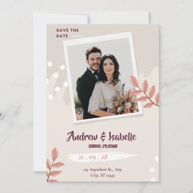 Tarjeta de aviso de boda de hierba de Pampas Boho (Anverso)