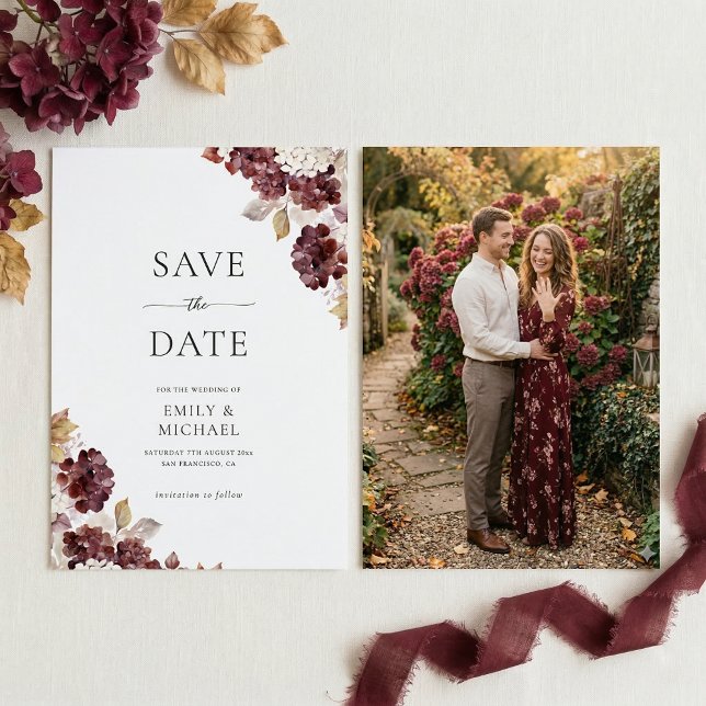 Tarjeta de aviso de boda de Hortensia de Borgoña p (Subido por el creador)