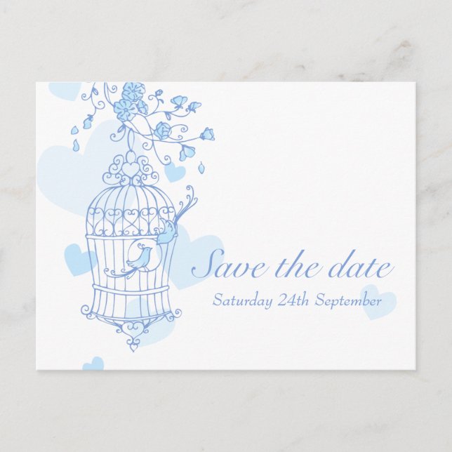 Tarjeta de aviso de boda de jaula abierta para páj (Anverso)