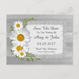 Tarjeta de aviso de boda de margarita de arpillera