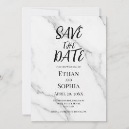 Tarjeta de aviso de boda de mármol blanco moderno