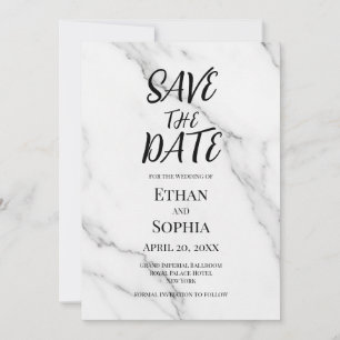 Tarjeta de aviso de boda de mármol blanco moderno