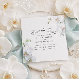 Tarjeta de aviso de boda de orquídea blanca elegan