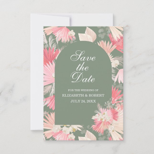Tarjeta de aviso de boda de orquídea blanca verde  (Anverso)