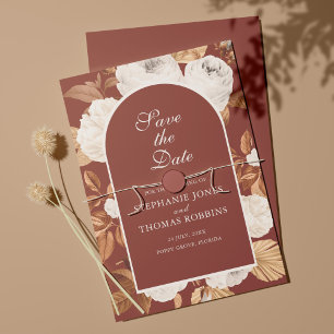 Tarjeta de aviso de boda de terracota oscura moder