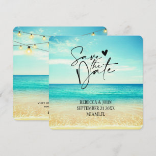 Tarjeta de aviso de boda de verano en la playa ele