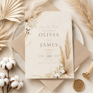 Tarjeta de aviso de boda Elegancia Pampas Neutra B