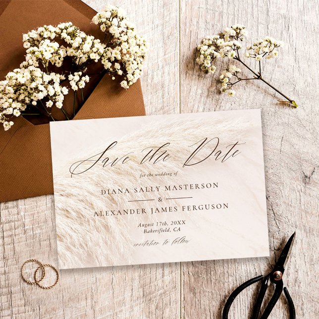 Tarjeta de aviso de boda elegante Boho con hierba  (Subido por el creador)