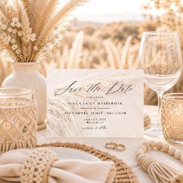 Tarjeta de aviso de boda elegante Boho con hierba 