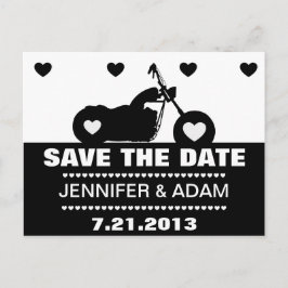 Tarjeta de aviso de boda en blanco y negro de moto