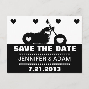 Tarjeta de aviso de boda en blanco y negro de moto