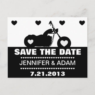 Tarjeta de aviso de boda en blanco y negro de moto